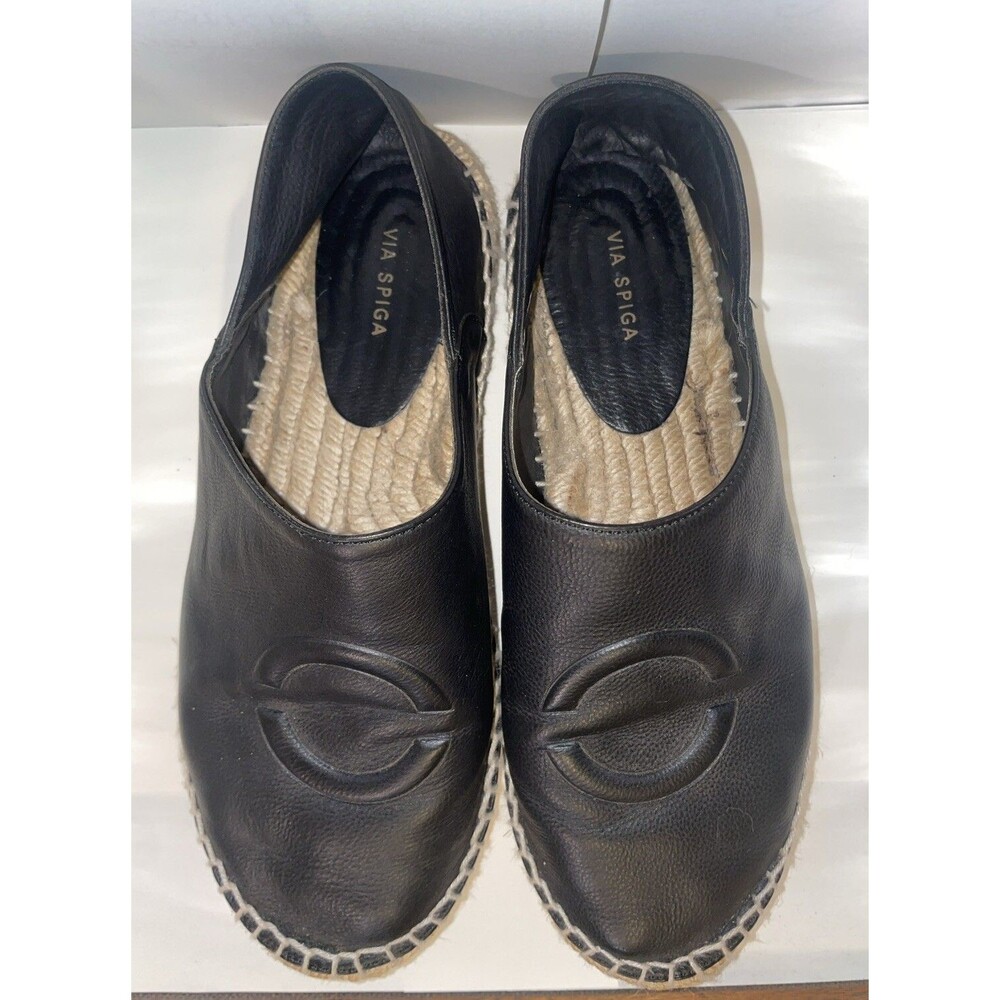 Via Spiga Bella Black Leather Espadrille Flat Women’s Size 7M Wide